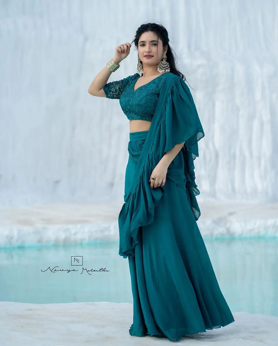 Big Boss Fame Rathika Rose Wearing Blue Lehenga Choli